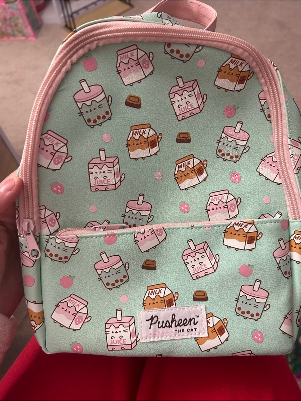 Pusheen Mint and Pink Mini Backpack with Milk & Juice Print